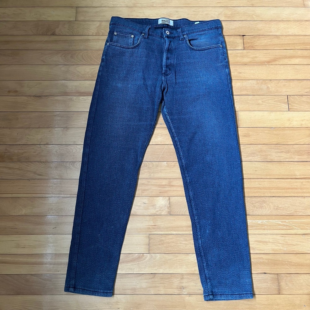 Naked & Famous Denim Mens Indigo Yagasuri Tapered Jeans Blue Button Fly 34x32